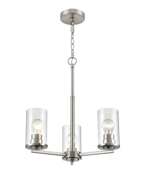 Verlana 2713 Three Light Chandelier, Brushed Nickel, 3-Light, Medium E26 Base, 120V