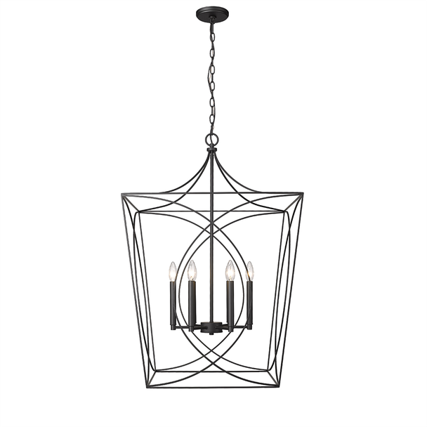 Tracy Six Light Lantern, Matte Black, 6-Candle, 120V