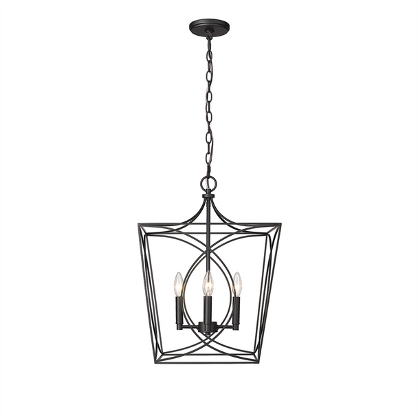 Tracy Four Light Lantern, Matte Black, 4-Light, E12 Candelabra Base, 120V