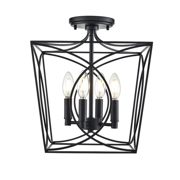 Tracy Four Light Semi-Flush Mount, Matte Black, 4-Light, 120V, 240W Total, E12 Candelabra Base