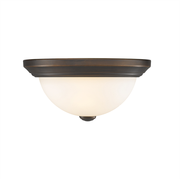 Millennium Lighting 4901 2-Light Flushmount, Rubbed Bronze, 11"W, Faux Alabaster Glass, 120V