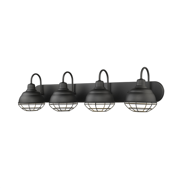 Neo-Industrial Four Light Vanity, Matte Black, 4-Light, Medium E26 Base, 120V