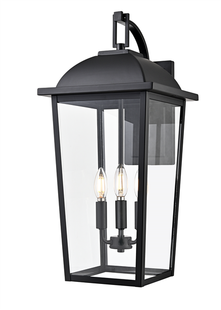 Houston Three Light Outdoor Wall Sconce, Powder Coated Black, 3-Candle, 120V, Wet Location