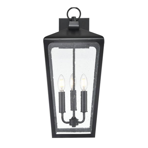 Brooks Three Light Outdoor Wall Mount, Powder Coated Black, 3-Candle, Candelabra (E12), 120V