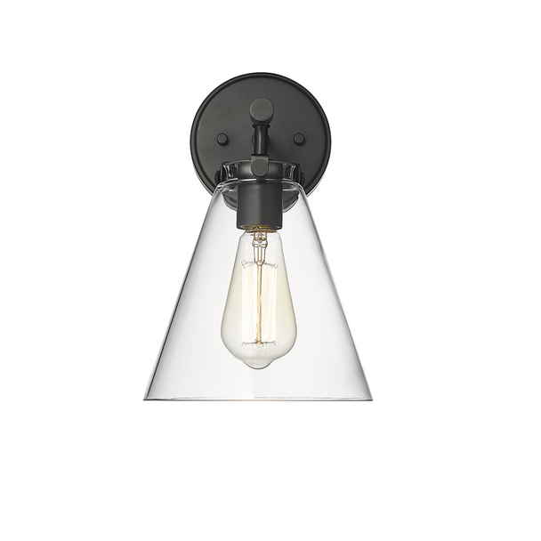 Aliza One Light Sconce, Matte Black, Clear Glass, 1-Light, Medium (E26), 120V