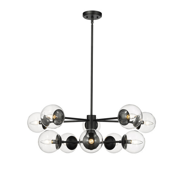 Avell Ten Light Pendant, Matte Black, 10-Candle, E12 Candelabra Base, 120V