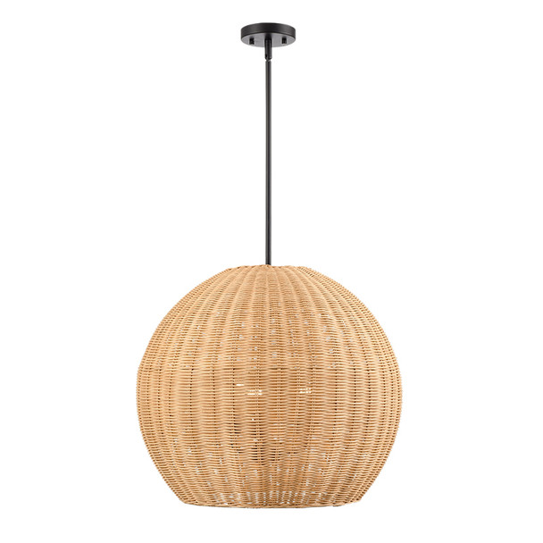 Elise Three Light Pendant, Matte Black, Natural Rattan Shade, 3-Light, E26 Medium Base, 180W Total, 180V