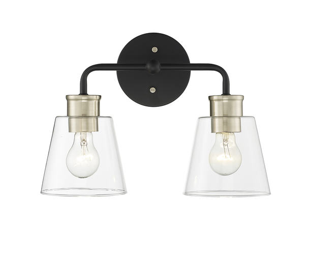 Millennium Lighting Cameron Two Light Vanity, 2-Light, Matte Black/Modern Gold, Clear Glass, 120V