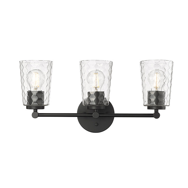 Millennium Ashli Three Light Vanity, Matte Black, 3-Light, 300W Total, 120V, Clear Honeycomb Glass