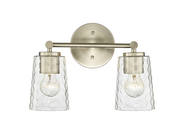 Millennium Lighting Ashli Two Light Vanity, 2-Light, 200W, 120V, Medium E26 Base, Vintage Brass, Clear Honeycomb Glass