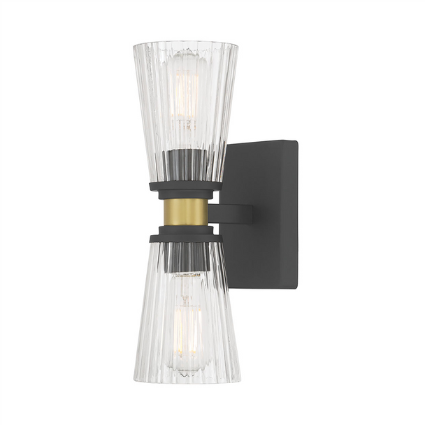 Lustria Two Light Sconce, Matte Black/Vintage Brass, 2-Light, Medium (E26), 120V