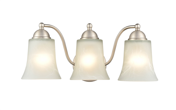 Millennium Lighting 9333 Three Light Vanity, Satin Nickel, 3-Light, Medium (E26) Base, 120V, Faux Alabaster Glass