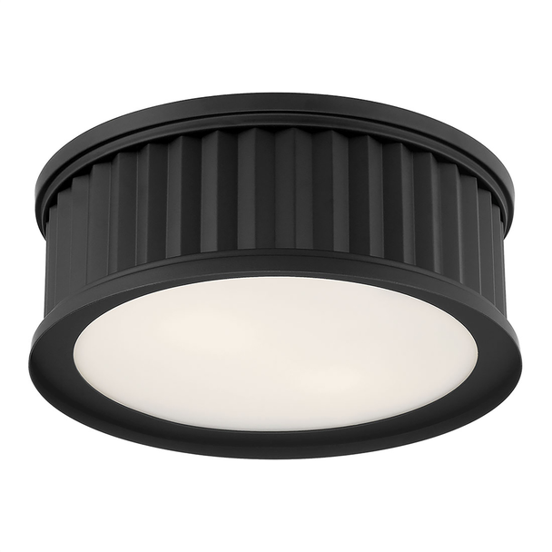 Covella Two Light Flush Mount, Matte Black, 14" Diameter, 120V, 2 x A19 (E26), 18W Total
