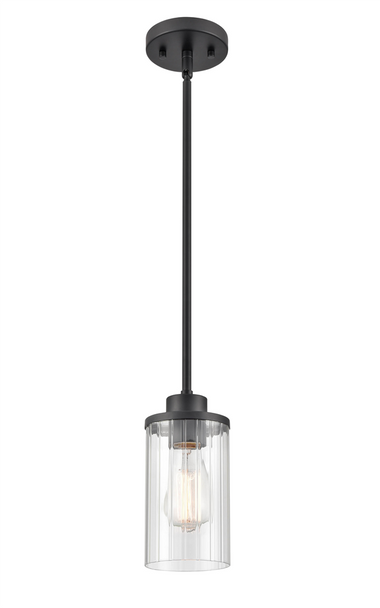 Millennium Lighting Beverlly One-Light Mini Pendant, Matte Black, 1-Light, Medium E26 Base, 60W, 120V, Clear Beveled Glass, Dry Location