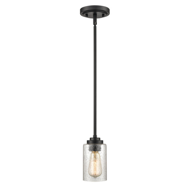 Millennium Lighting Moven One Light Mini-Pendant, Matte Black, 1-Light, Medium E26 Base, 100W, 120V, Clear Seeded Glass, Dry Location