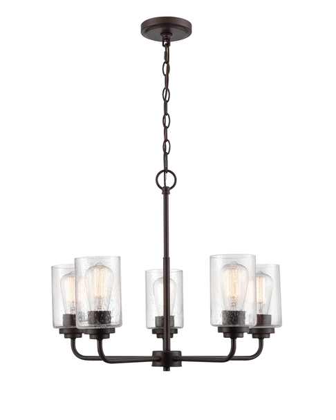 Millennium Lighting Moven Five Light Chandelier, 5-Light, Rubbed Bronze, Clear Seeded Glass, Medium E26 Base, 120V