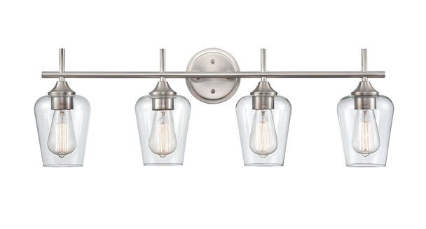 Millennium Lighting Ashford 4-Light Vanity, Brushed Nickel, Clear Glass, 31"W, Damp Location, E26 Medium Base, 120V