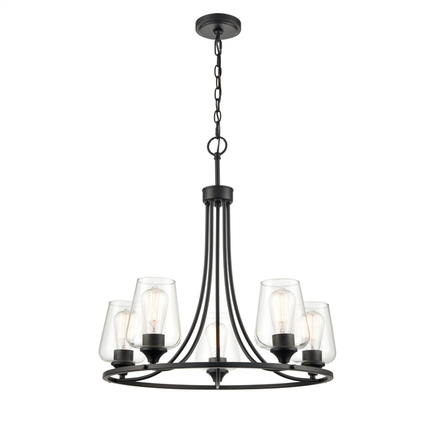 Ashford Five Light Chandelier, Matte Black, 5-Light, Medium (E26) Base, 120V
