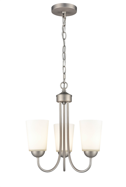 Ivey Lake Three Light Chandelier, Satin Nickel, 3-Light, Medium E26 Base, 120V
