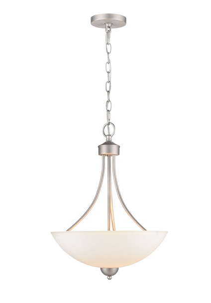 Ivey Lake Two-Light Pendant, Satin Nickel, 2 x 60W, 120V, E26 Medium Base, Etched White Glass