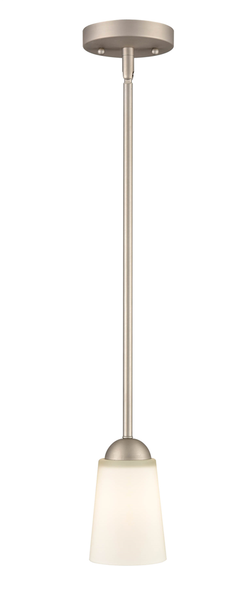 Millennium Lighting 9801 One Light Mini-Pendant, Satin Nickel, 1-Light, Medium (E26) Base, 100W, 120V, Etched White Glass, Steel
