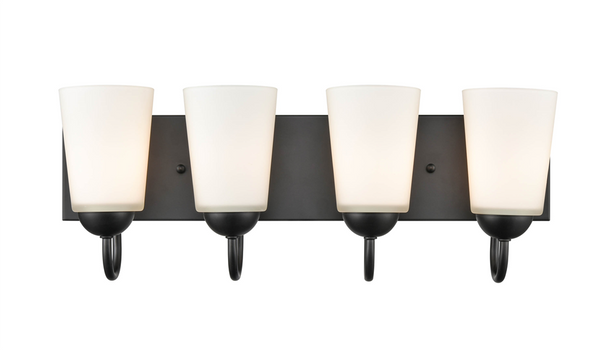 Millennium Lighting Ivey Lake Four Light Vanity, 4-Light, Matte Black, Medium (E26) Base, 120V