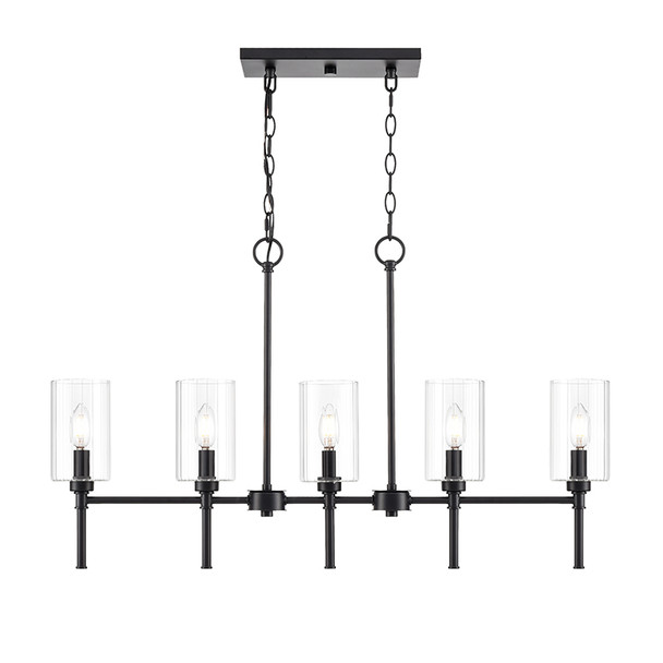 Chastine Five Light Linear Chandelier, Matte Black, 5-Light, E12 Candelabra Base, 120V