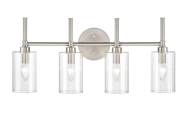 Chastine Four Light Vanity, Brushed Nickel, 4-Light, 120V, 4x60W, E12 Candelabra Base, Clear Beveled Glass