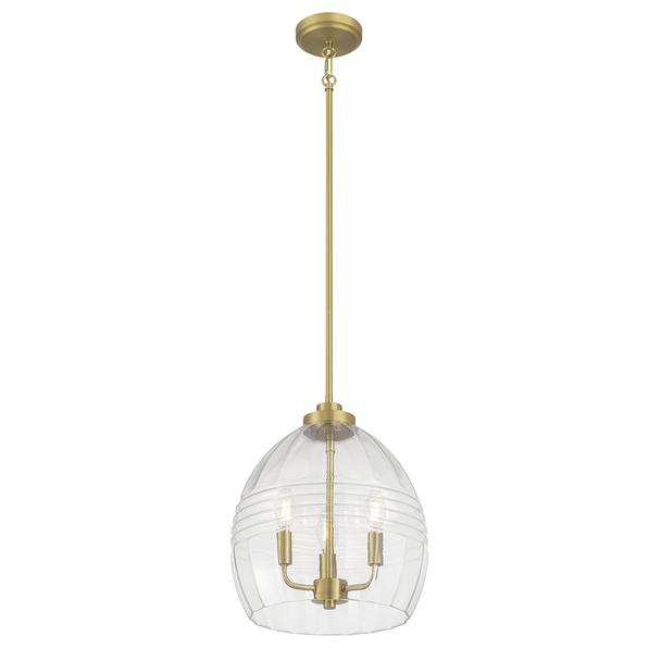 Miravelle Three Light Pendant, Vintage Brass, 3-Light, E12 Candelabra Base, 120V