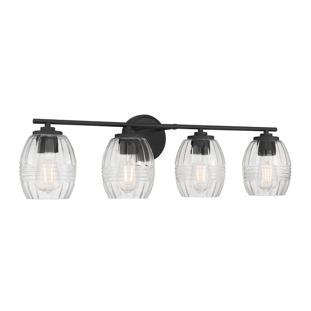 Miravelle Four Light Vanity, Matte Black, 4-Light, E26 Medium Base, 120V