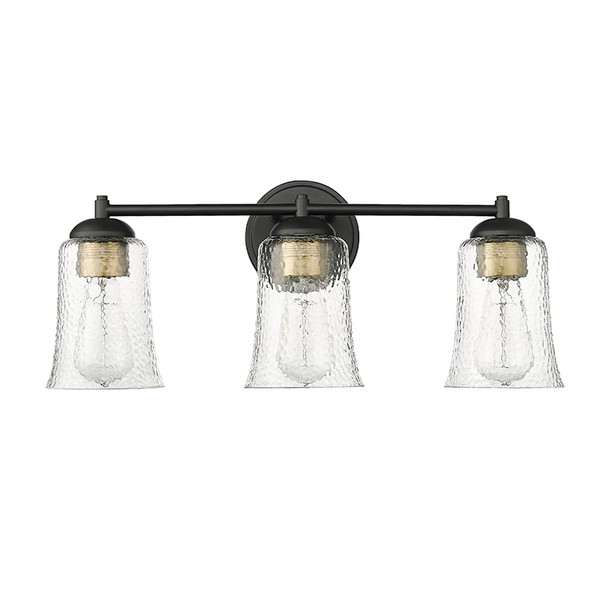 Abilene Three Light Vanity, Matte Black with Brass Socket Cover, 3-Light, Medium (E26), 120V