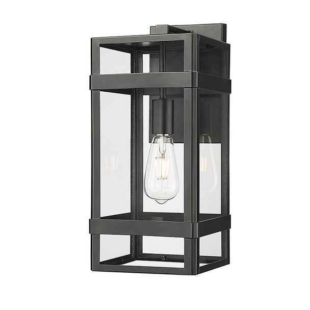 One Light Outdoor Wall Mount, 1-Light, Medium E26 Base, 60W, 120V, Powder Coated Black, Clear Glass