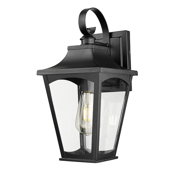 Curry One Light Outdoor Wall Sconce, 1-Light, Medium E26 Base, 60W, 120V, Powder Coated Black, Clear Glass