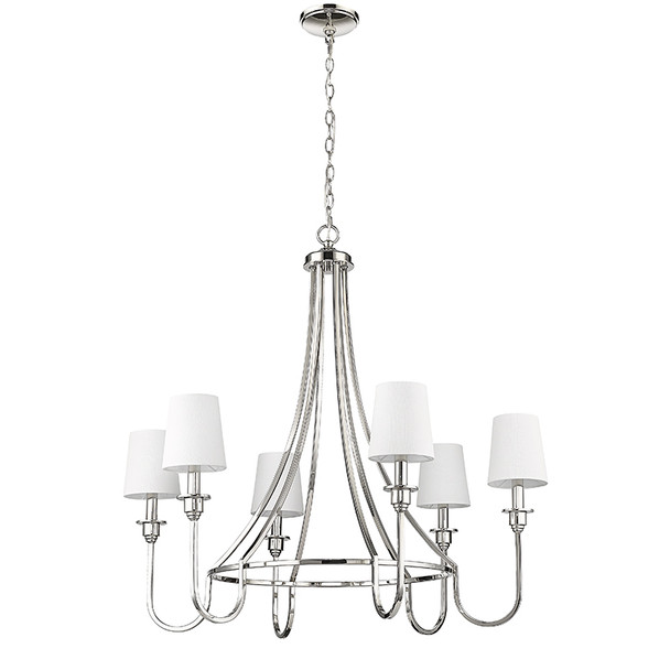 Artemis Six Light Chandelier, Polished Nickel, 6-Candle, 120V