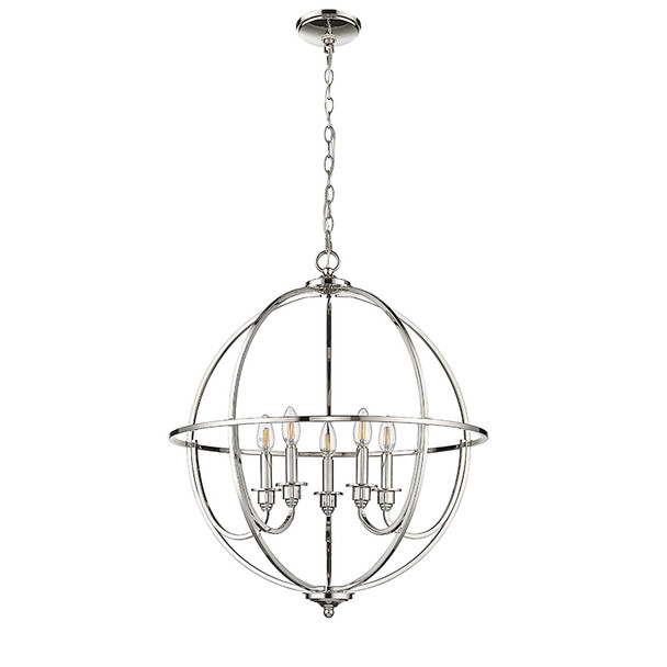 Artemis Five Light Chandelier, Polished Nickel, 5-Light, 120V, 300W