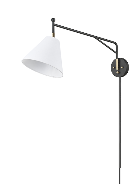 Elane One Light Swing Arm Sconce, Matte Black/Vintage Brass, 1-Light, E26 Base, 120V