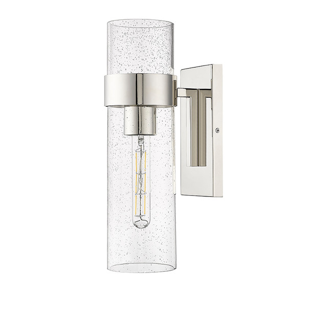 One Light Sconce, Polished Nickel, 1-Light, 60W, 120V, E12 Candelabra Base, Clear Seeded Glass