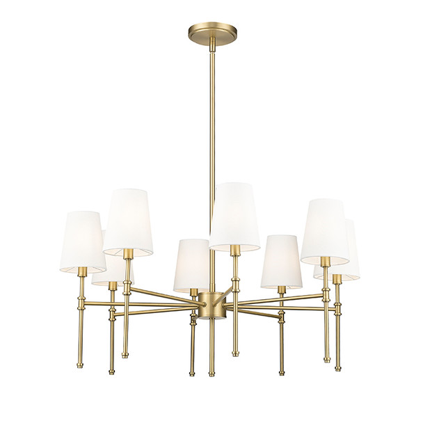 Millennium Adorra Eight Light Chandelier, 8-Light, Vintage Brass, 120V, 480W Total, E12 Candelabra Base, White Linen Fabric Shade