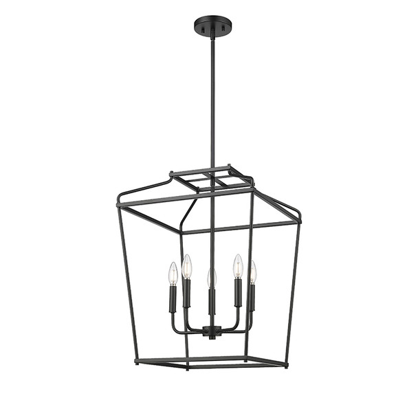 Nelitta Five Light Pendant, Matte Black, 5-Light, E12 Candelabra Base, 120V
