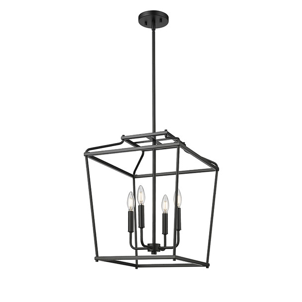 Millennium Lighting Nelitta Four Light Pendant, Matte Black, 4-Candle, 240W, 120V, E12 Candelabra Base, 16"W x 21"H