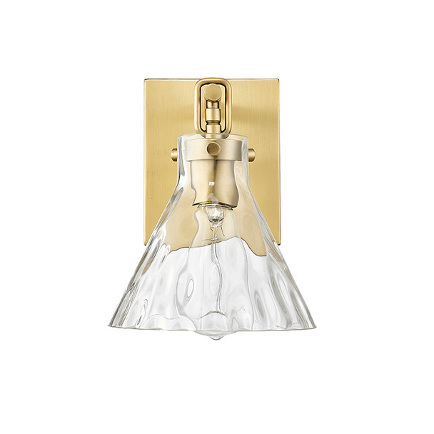 Barlon One Light Sconce, Vintage Brass, 1-Light, Medium (E26) Base, 60W, 120V, Clear Water Glass, Damp Location
