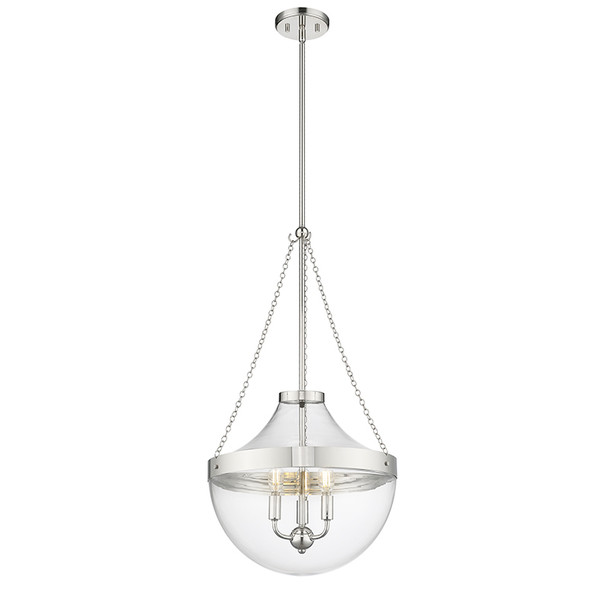 Millennium Lighting Clarra Three Light Pendant, Polished Nickel, 3-Light, 120V, 120W, E12 Candelabra Base, Clear Glass