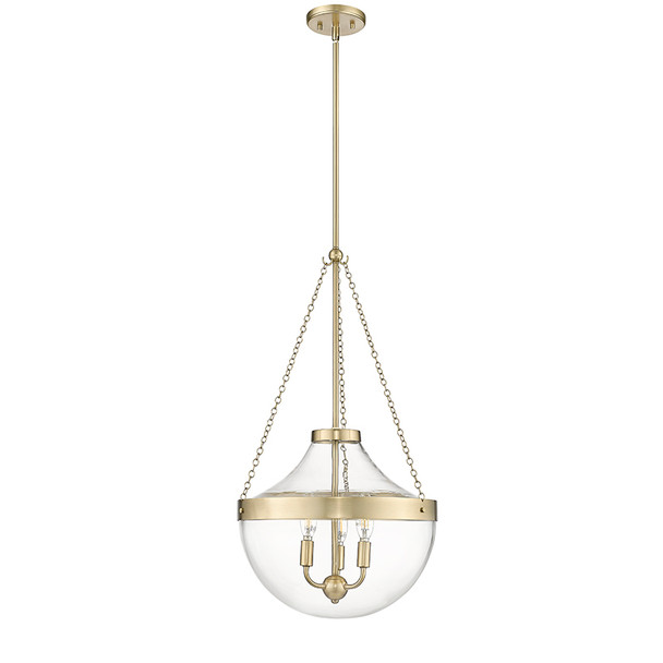 Millennium Lighting Clarra Three Light Pendant, Modern Gold, 3-Light, 120V, 120W Total, E12 Candelabra Base, Clear Glass, Steel Housing