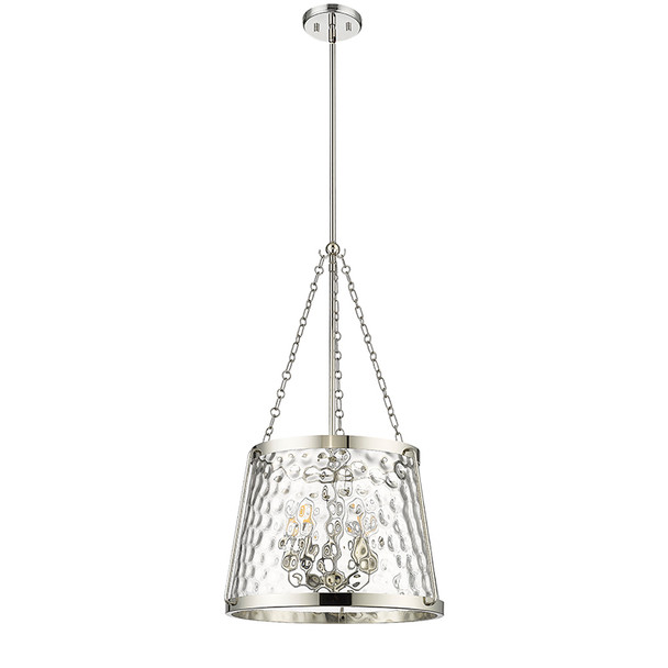 Adabella Five Light Pendant, Polished Nickel, 5-Light, 120V, 200W Total, E12 Candelabra Base, Clear Hammered Glass