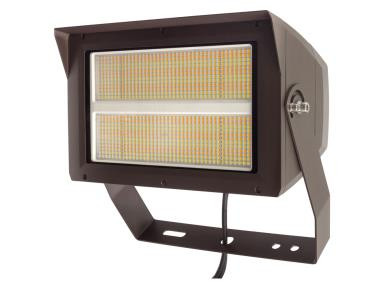 MaxLite Slim Flood Light, 300W/280W/260W, 277-480V, Wide Distribution, Wattage/CCT Selectable, Bronze, Yoke Mount, Control Base with 7-Pin Twist Lock Receptacle