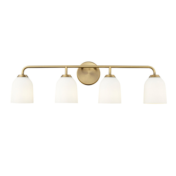 Norah Four Light Vanity, 4-Light, Vintage Brass, Opal Ribbed Glass, 120V