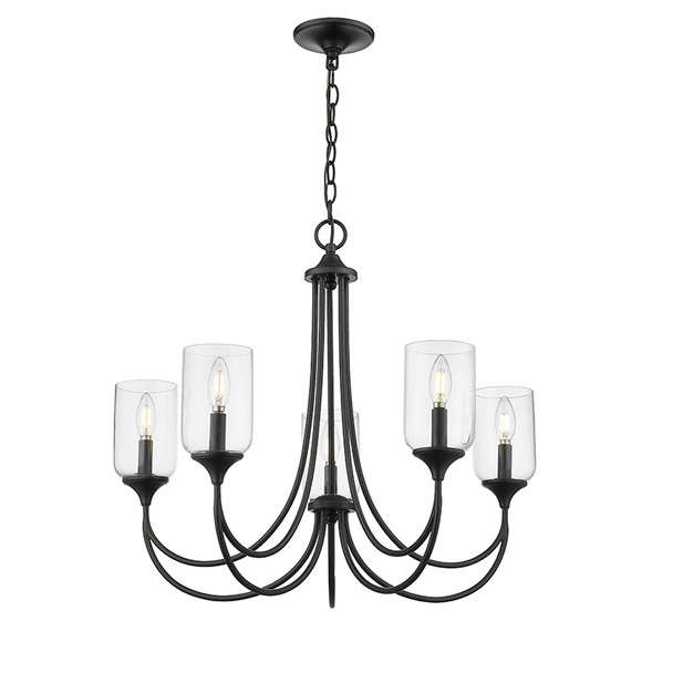 Waddingham Five Light Chandelier, Matte Black, 5-Candle, 120V