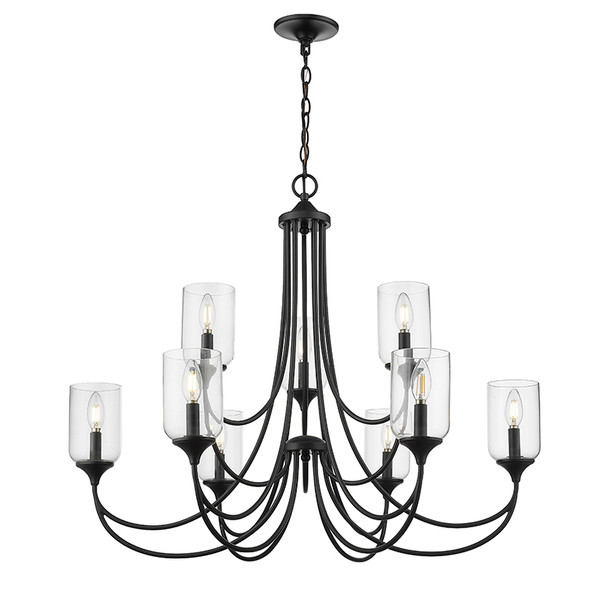 Waddingham Nine Light Chandelier, Matte Black, 9-Candle, 120V