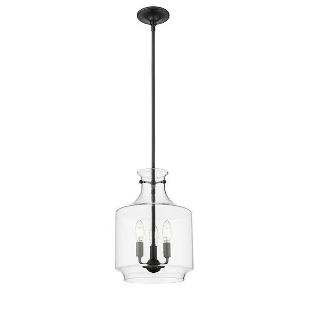 Mahannah Three Light Pendant, Matte Black, 3-Candle, E12 Candelabra Base, 120V
