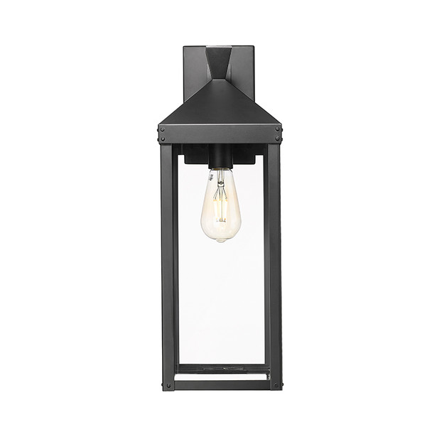 Yates One Light Outdoor Wall Sconce, 1-Light, Medium E26 Base, 60W, 120V, Powder Coated Black, Clear Glass